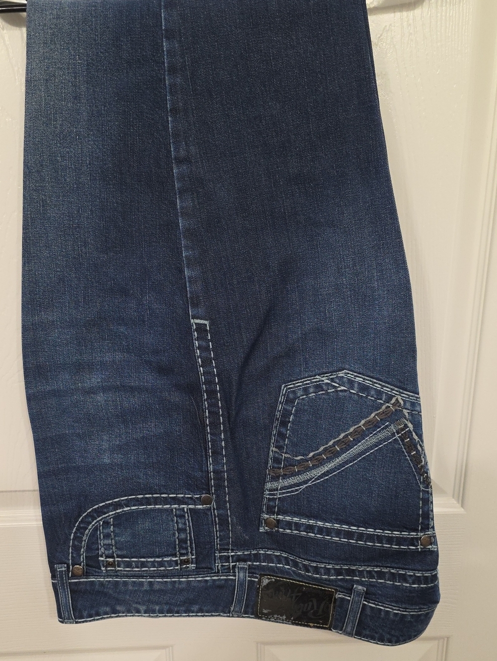 Dark Indigo Rock 47 Denim Jeans with Contrast Stitching